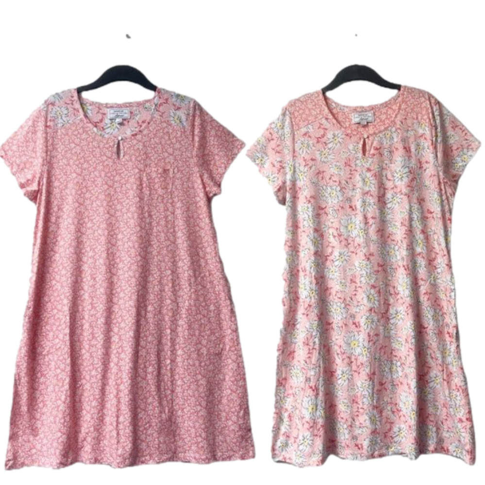 NEW! Carole Hochman Meadow Floral 100% Cotton 2-Pack Sleepshirts 1X(Orange)